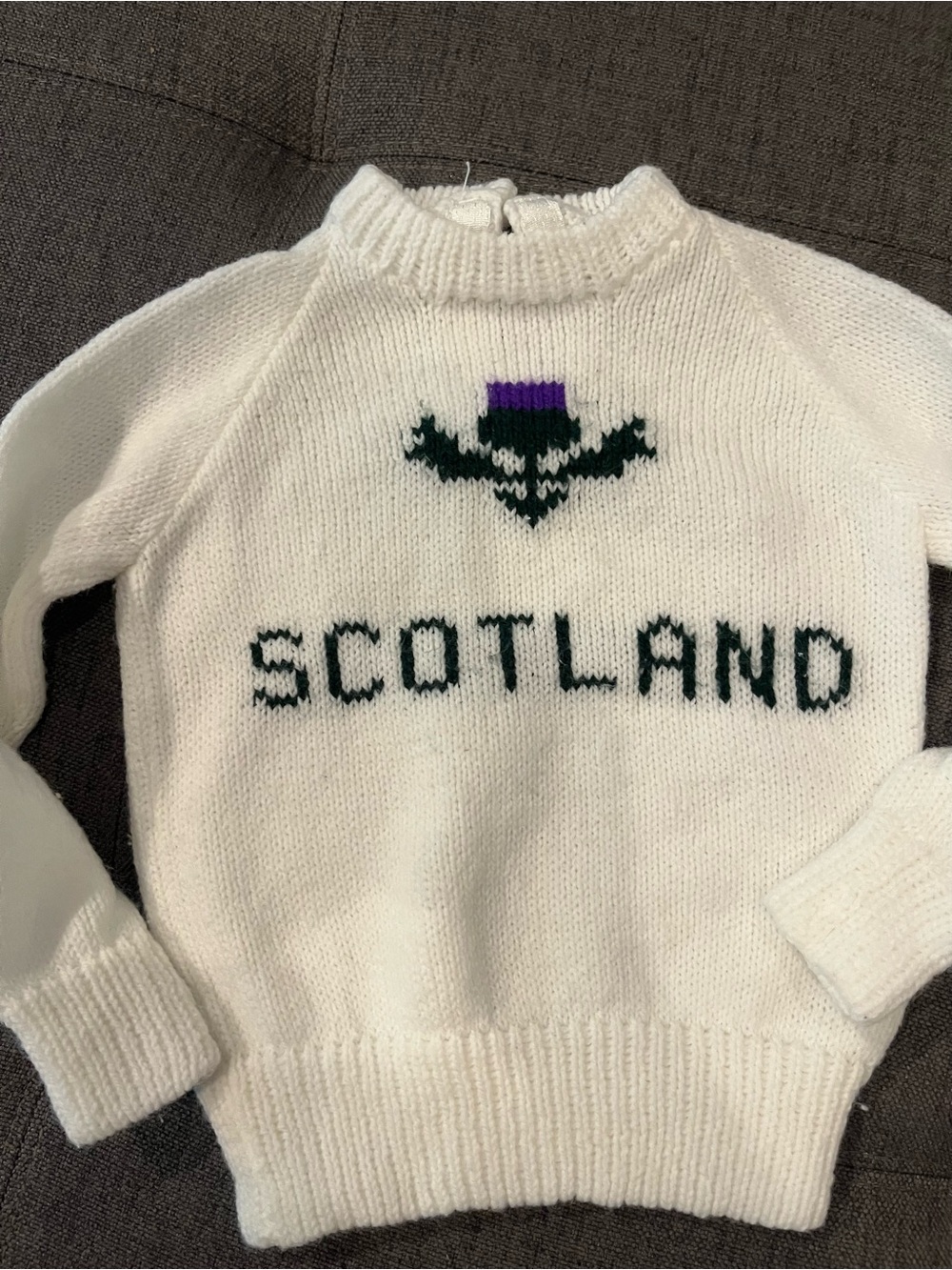 White Scotland Knit Sweater with Thistle Motif